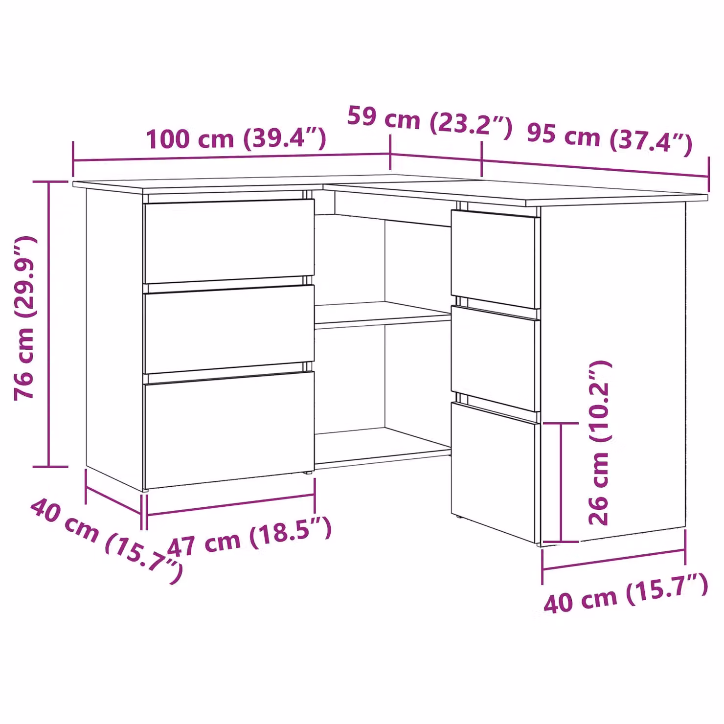 Berkfield Home Black Oak Corner Desk in Black Engineered Wood, W: 145 cm, D: 100 cm, H: 76 cm – 5