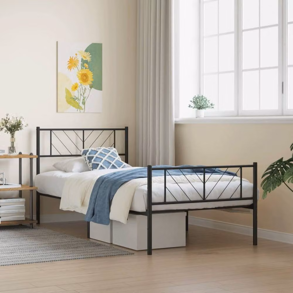 Berkfield Home Metal Bed Frame with Headboard and Footboard in Black, W/D/H: 107 x 203 x 90 cm – 2
