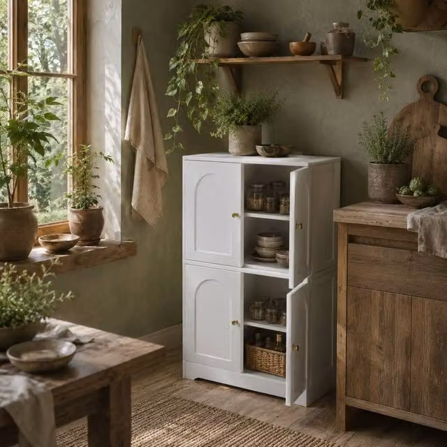 Wyld Haus Suzino White and Gold 4 Door Freestanding Storage Cabinet W/D/H: 110 x 30 x 60 cm – 1