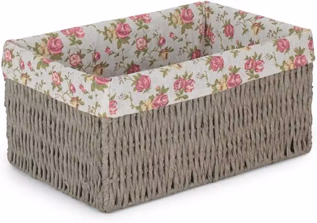 Red Hamper Open Weave Storage Basket with Fabric Lining in Grey