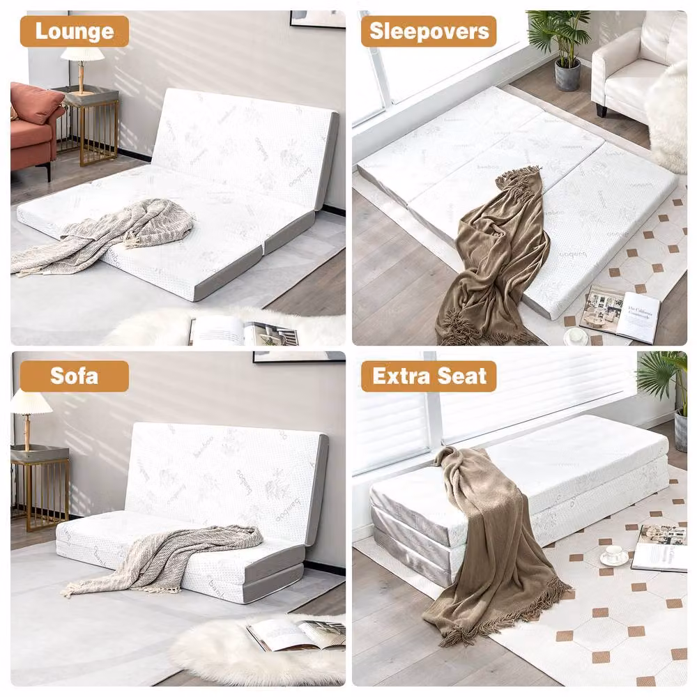 Gymax King Size Folding Mattress with Cool Gel Memory Foam and White Bamboo Mesh Cover, W/D/H: 200 x 180 x 10 cm – 2