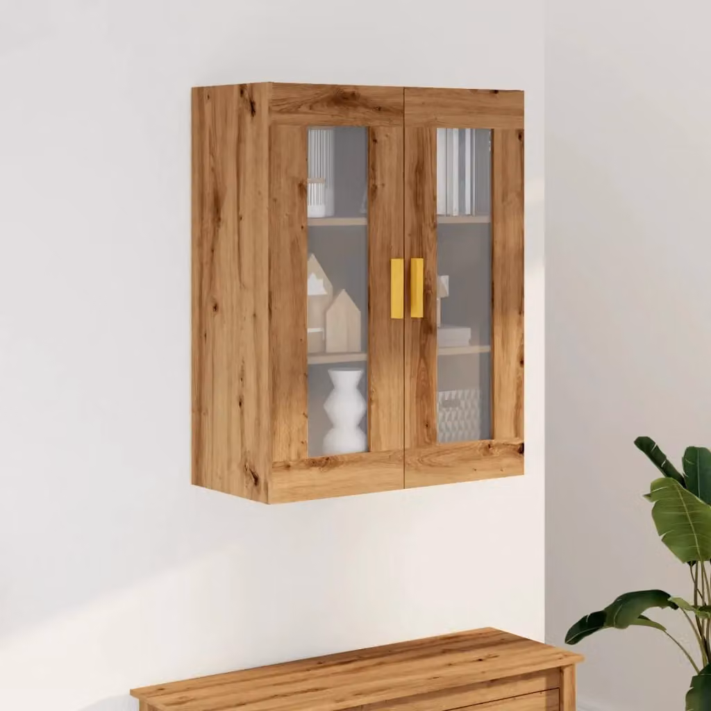 Berkfield Home Artisan Oak Hanging Wall Cabinet with Glass Doors in Brown, W/D/H: 69.5 x 34 x 90 cm – 2