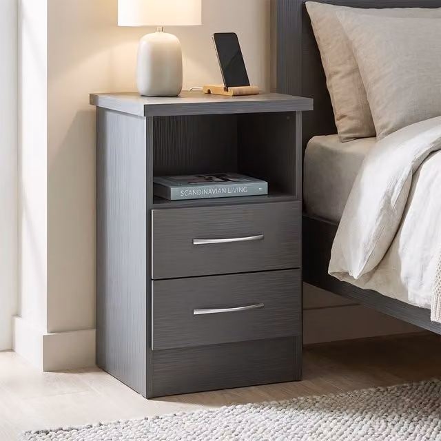 Seconique Nevada 2 Drawer Bedside Table in Grey – 1