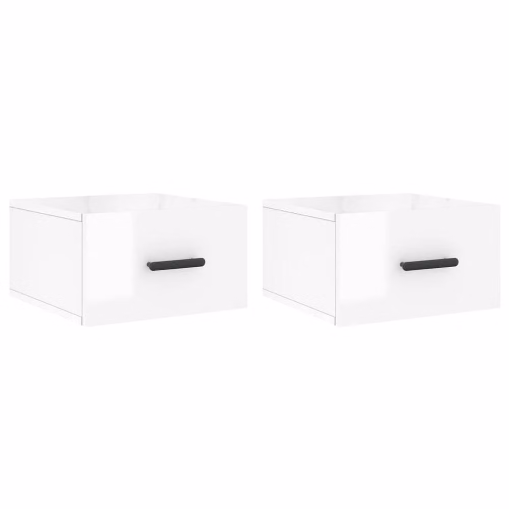 Berkfield Home Set of 2 Wall-mounted Bedside Cabinets in High Gloss White, W/D/H: 35 x 35 x 20 cm
