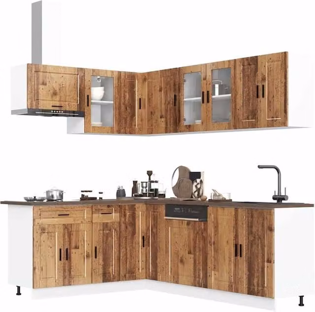 Berkfield Home Porto 11 Piece Kitchen Cabinet Set in Brown Old Wood Finish