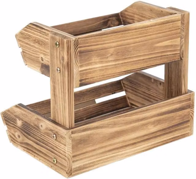 Kelvenix Brown 2-Tier Bamboo and Wood Fruit Basket