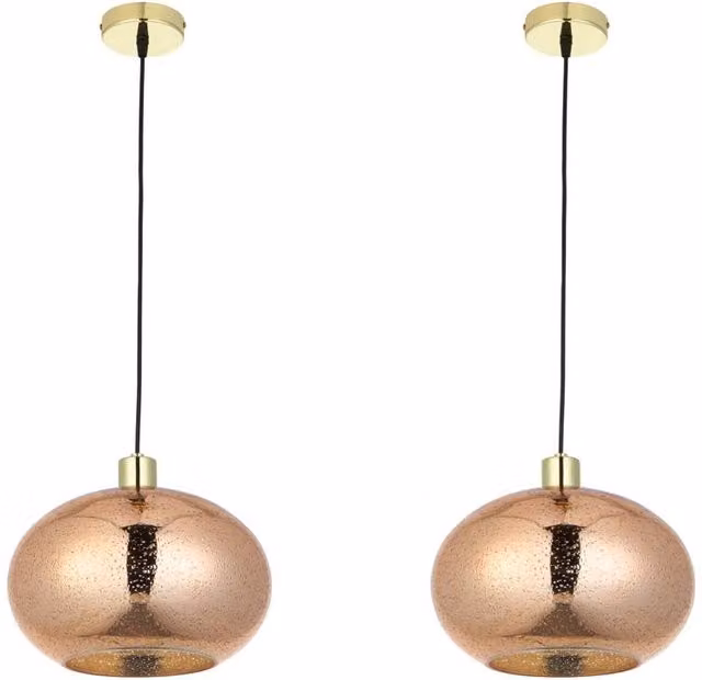 First Choice Lighting Candra Set of 2 Gold Bubbled Mercury Glass Pendant Lights