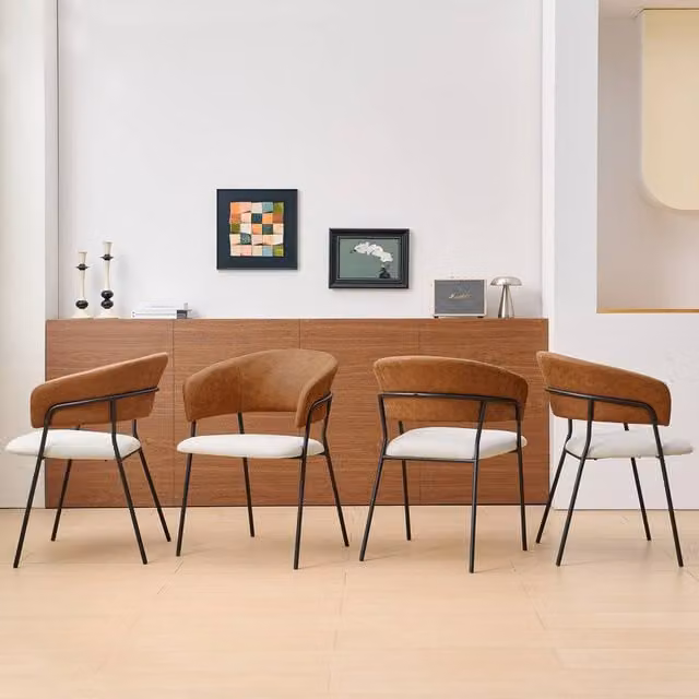 SONARA Modern Set of 4 Brown Fabric Dining Chairs with Metal Frame