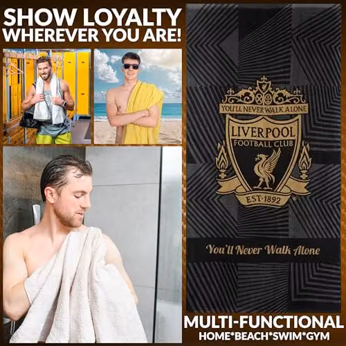 Liverpool F.C. Black Cotton Quick Dry Towel, W: 137 cm, H: 69 cm – 3