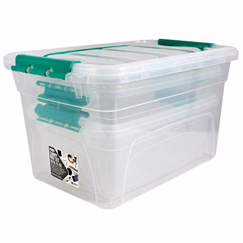 Whitefurze Transparent Plastic Carry Box with Handles, Pack of 3 (5L, 7L and 13L)