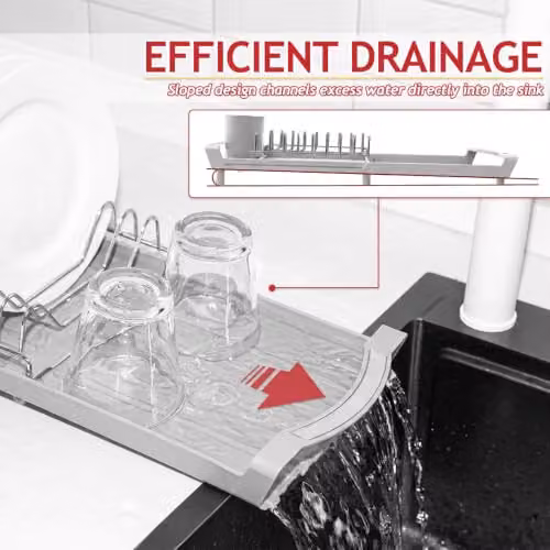 Spares2go Expandable Stainless Steel Dish Drainer with Cutlery Holder, Grey, W/D/H: 20.0 x 20.0 x 12.0 cm – 3