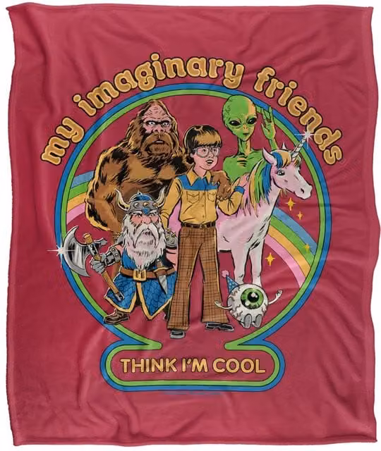 Steven Rhodes My Imaginary Friends Multicolour Super Soft Fleece Throw Blanket W/D/H: 91 x 147 cm
