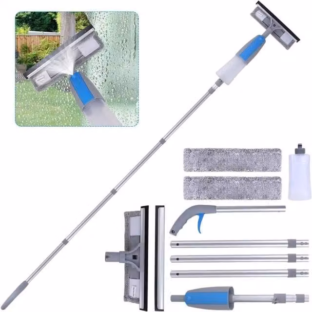 Nordara Long Handle Spray Squeegee Window Cleaning Tool in Blue, W: 100 cm x H: 100 cm