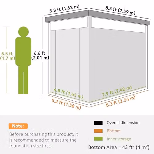 Outsunny Grey Galvanised Steel Garden Shed with Single Door, Windows and Roof Vent, W/D/H: 162 x 259 x 201 cm – 7
