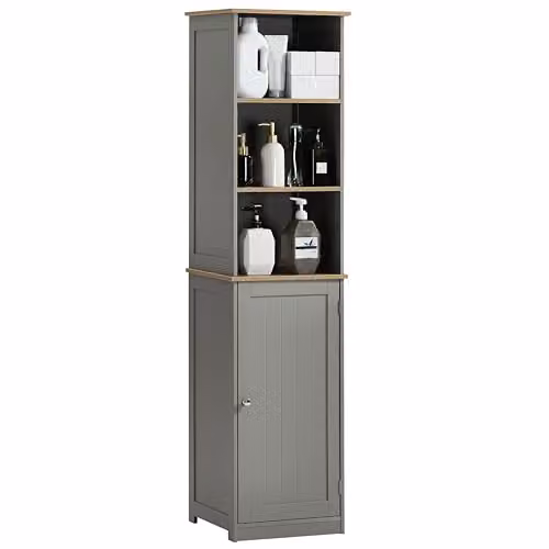 Bath Vida Priano Grey Bathroom Tallboy Storage Cabinet with Mirror and Internal Shelves, W: 38 cm, D: 15 cm, H: 160 cm – 4