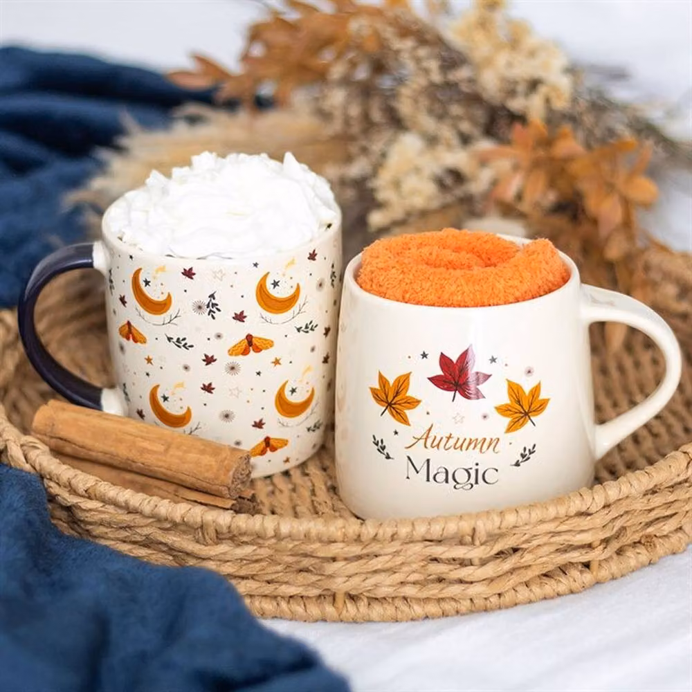 Uniqueful Autumn Magic Harvest Moon Print Ceramic Mug in White and Multicolour, 550 ml – 2