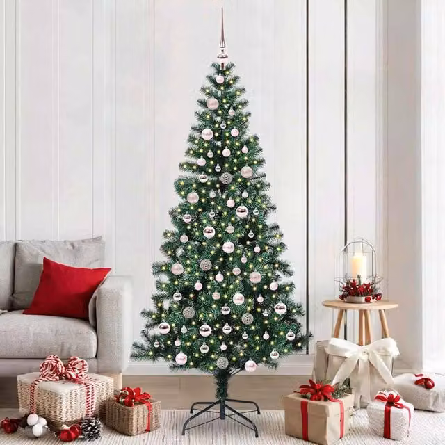 Berkfield Home Artificial Pre-lit Christmas Tree in Green, Height: 210 cm