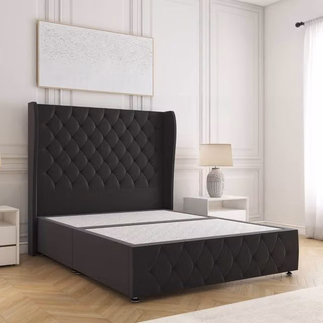 BSSPOKE Faye Single Divan Bed in Black Plush Velvet with 54 inch Headboard