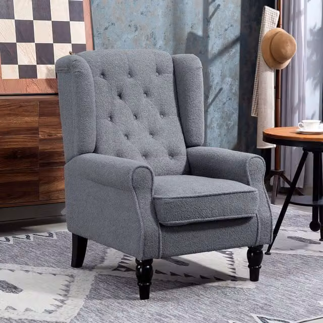 HOMCOM Retro Tufted Fabric Accent Armchair with Armrests in Grey – 1