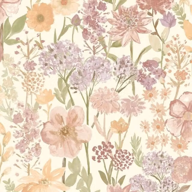 Grandeco Spring Wild Flowers Trail Smooth Wallpaper in Sage Green, Cream and Beige