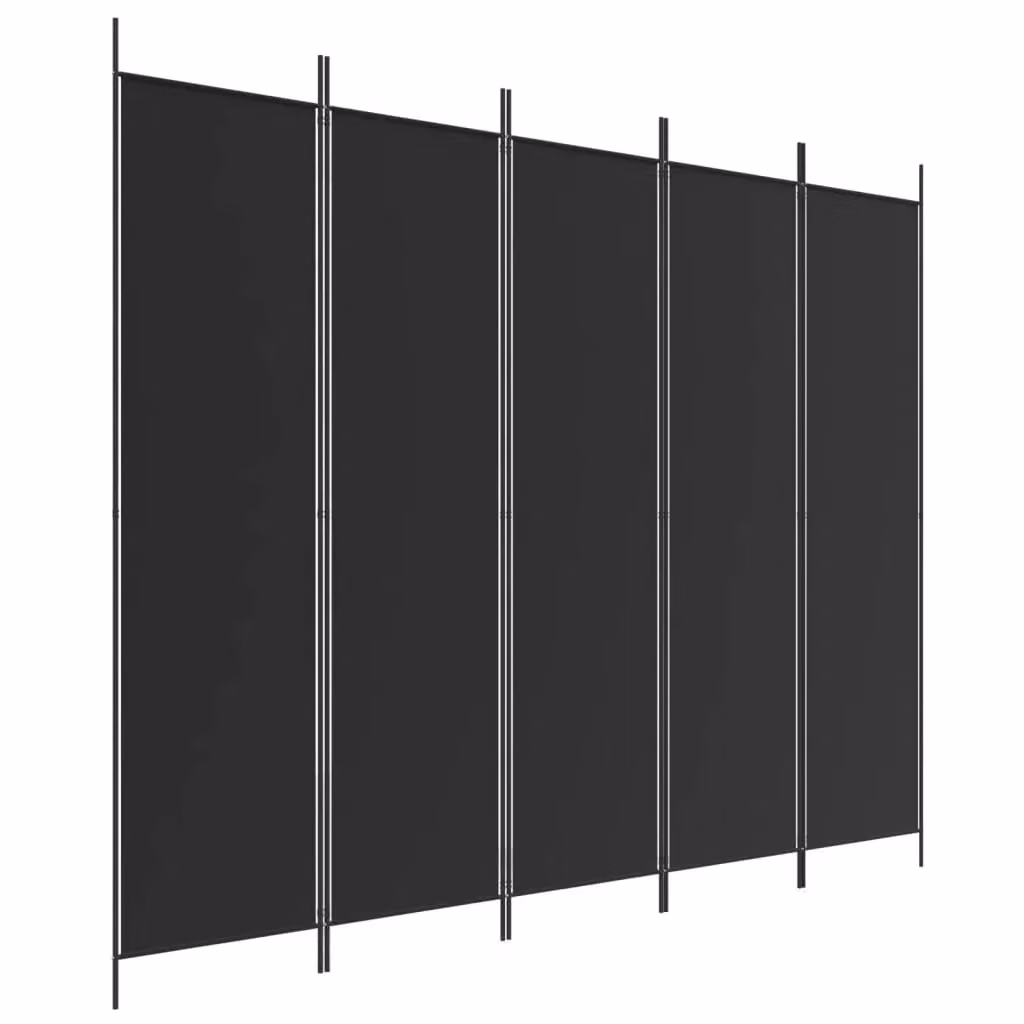 Berkfield Home 5-Panel Fabric Room Divider in Black, W: 250 cm, H: 200 cm – 2
