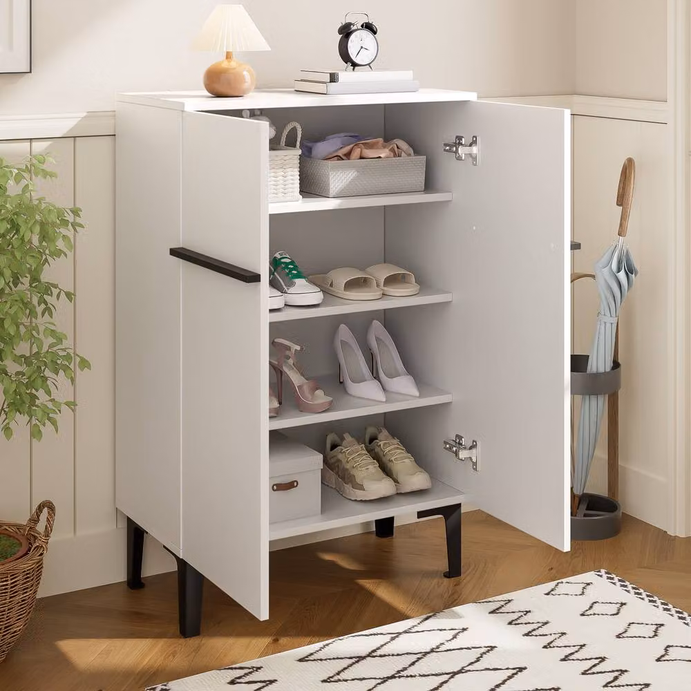 BTM Modern White Shoe Cabinet with Hinged Double Doors and Internal Shelves W/D/H: 60 x 34.5 x 95 cm – 3