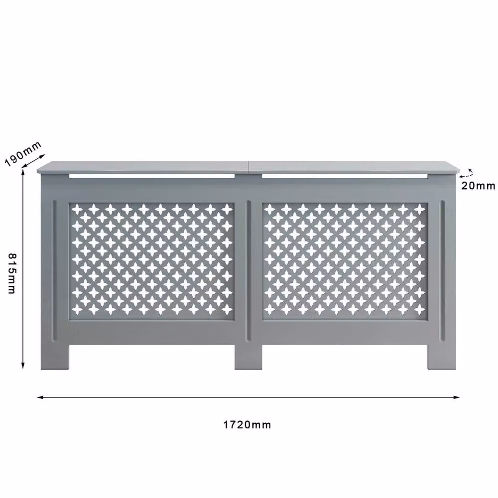 ERGOVEXA Grey MDF Wood Radiator Cover Wall Cabinet with Geometric Cross Grill Shelf – 2