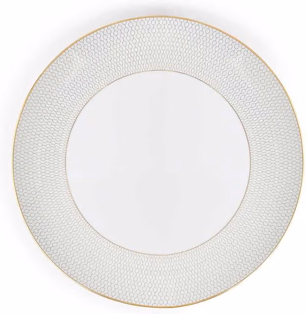 Wedgwood Gio Gold Geometric Bone China Dinner Plate, Gold and White, Diameter: 28.2 cm