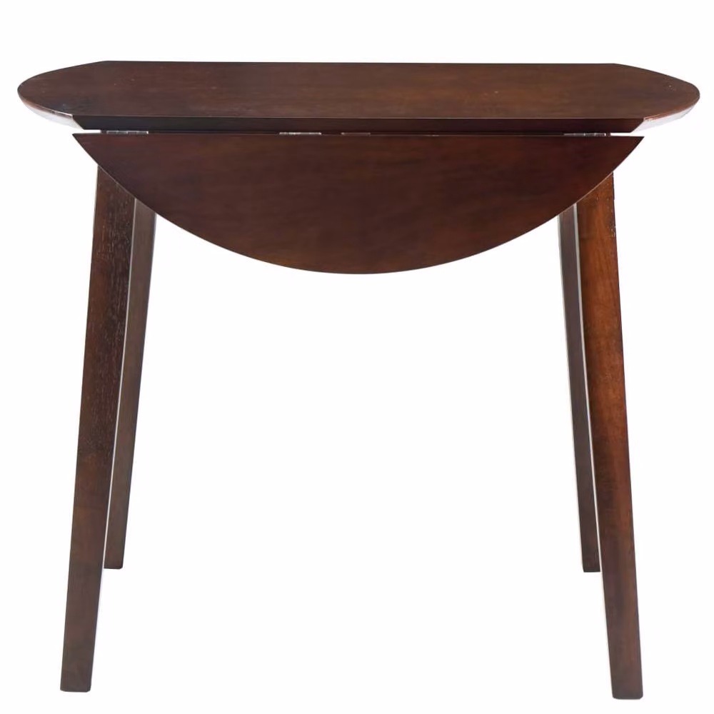 Berkfield Home Round Drop-leaf Dining Table in Brown MDF and Rubberwood, W/D/H: 75 x 90 x 75 cm – 3