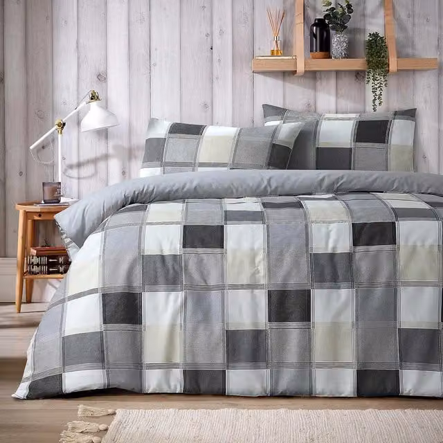 NewEdgeBlinds Grey Checked Breathable Duvet Cover, 140 x 200 cm