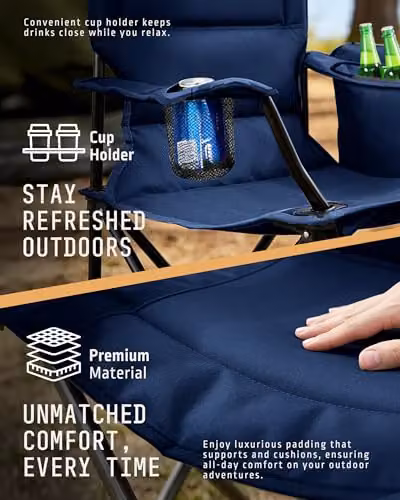 Voyager 2 Pack Folding Camping Chairs with Cooler Bag in Blue – 3