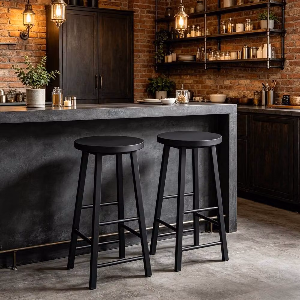 Merax Set of 2 Industrial Bar Stools with Footrests in Black – 5