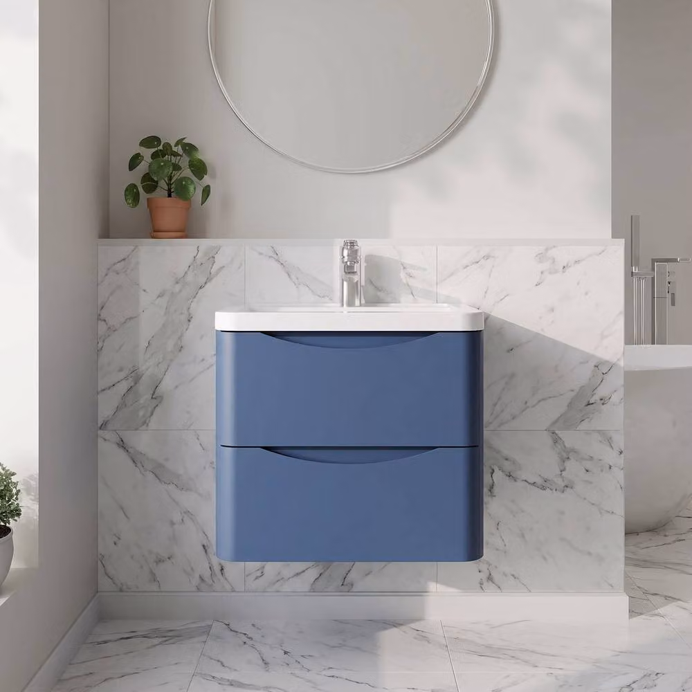 Balterley Dunwood 2 Drawer Wall Hung Vanity Basin Unit, Satin Blue, Width: 60 cm – 2