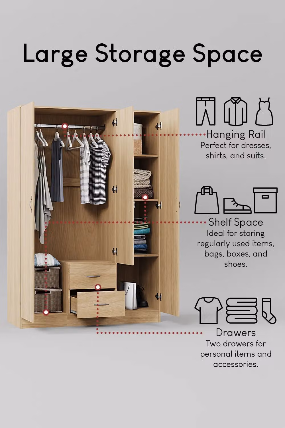 Home Discount Vida Designs Riano Brown 3 Door 2 Drawer Mirrored Wardrobe with Internal Shelves and Hanging Rod – 3