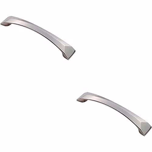 Loops 2 Pack Chiselled Bow Cabinet Pull Handle in Brushed Satin Nickel, W: 14.5 cm, H: 2.5 cm, Fixing Centres: 12.8 cm