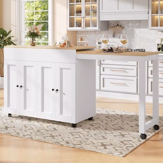 Aosom UK Modern Extendable Bar Table with 6 Adjustable Shelves and Storage Cabinet, White, W/D/H: 118-180 x 50 x 94 cm