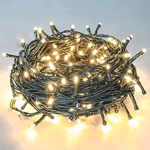 Shatchi 300 LED Warm White Christmas Fairy String Lights with Green Cable and Auto Timer – 6