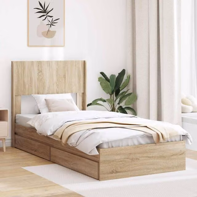 Berkfield Home Bed Frame with Storage and Headboard in Sonoma Oak Brown, W/D/H: 190 x 75 x 75 cm – 1