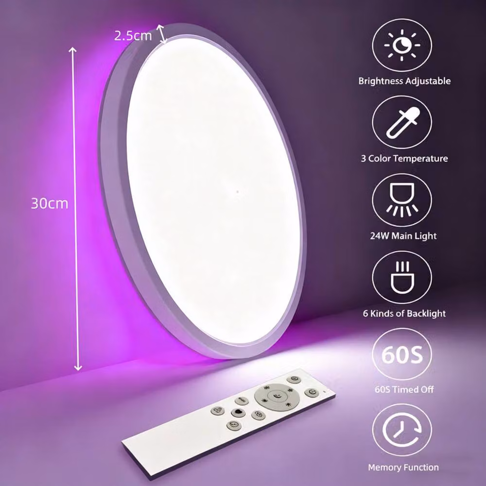 COMELY Round LED Ceiling Light, 24W Dimmable RGBW Colour Changing Light in White – 4