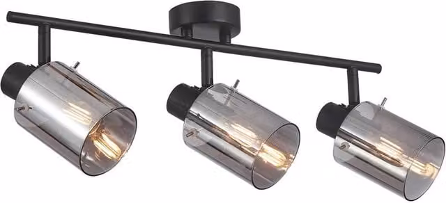 Netlighting Sardo Ceiling Spotlight Bar in Black and Grey with 3 x E14 Glass Shades