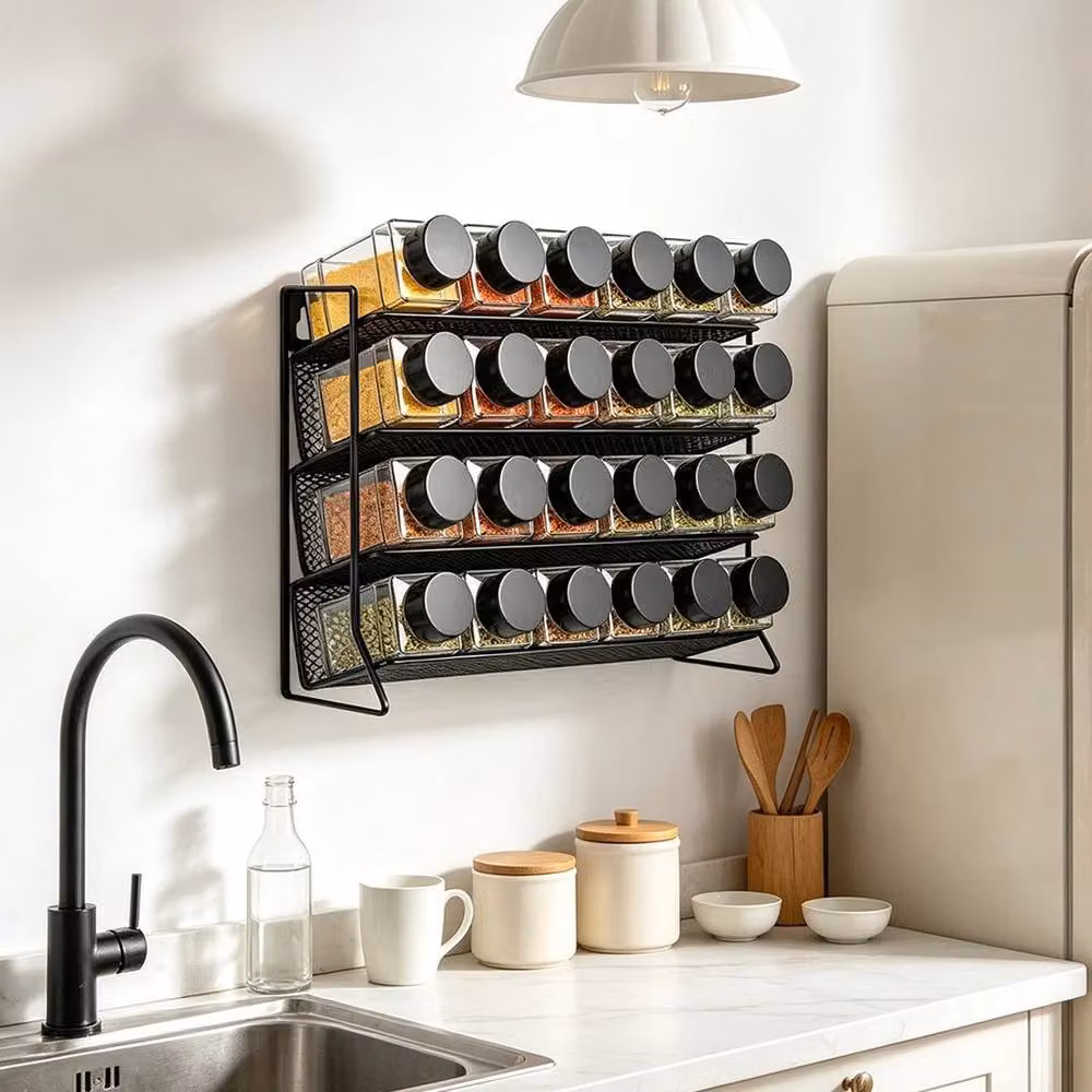 KORVIXA 4 Tier Black Metal Spice Rack – 4
