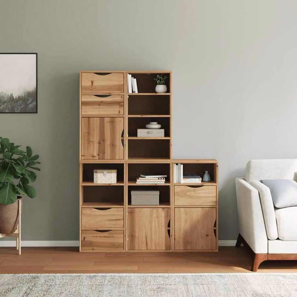 Berkfield Home ODDA Set of 5 Side Cabinets in Brown Solid Wood Pine, W/D/H: 40 x 24 x 79 cm – 2