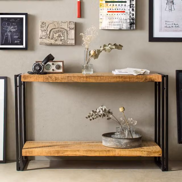 Worcester Metro Industrial Mango Wood Console Table in Brown