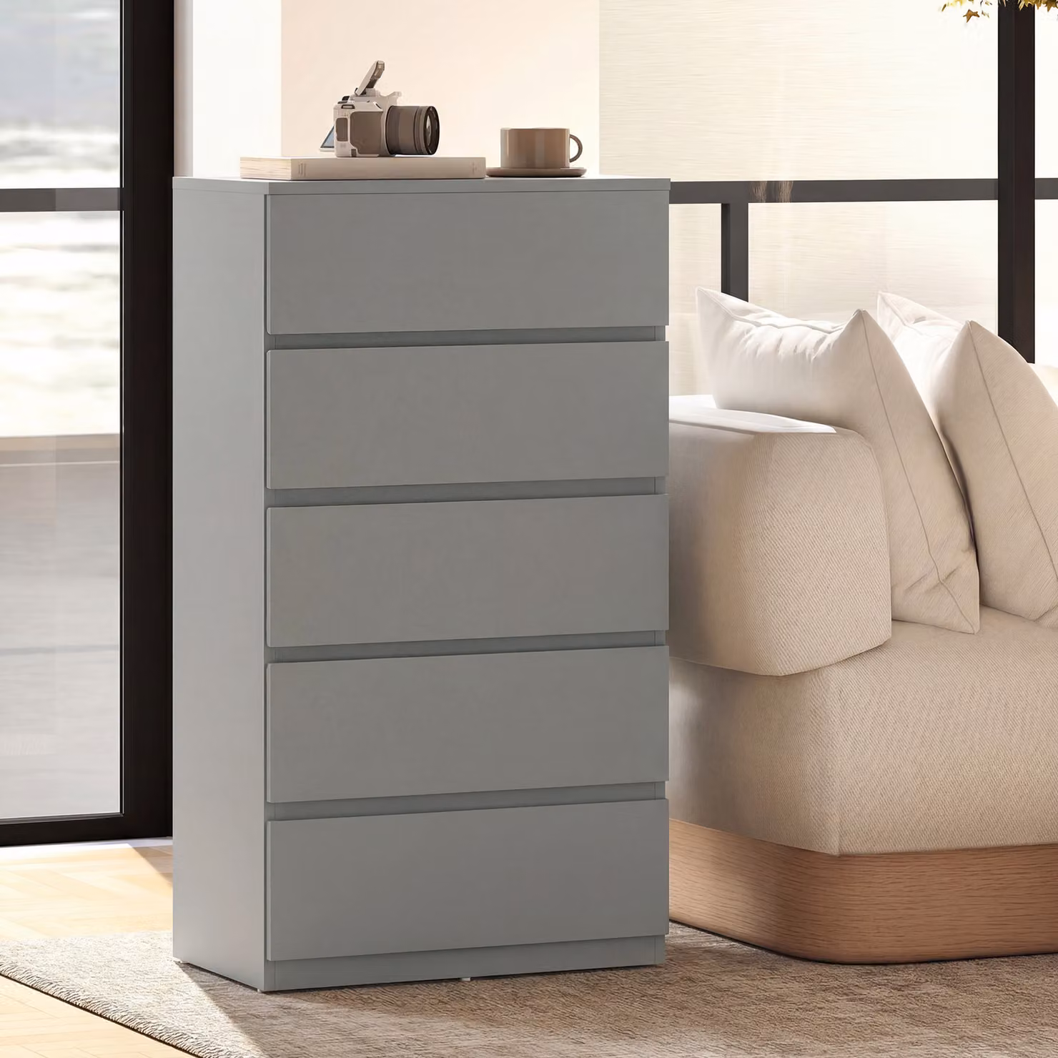 HOMCOM Modern 5-Drawer Chest of Drawers in Grey – 2