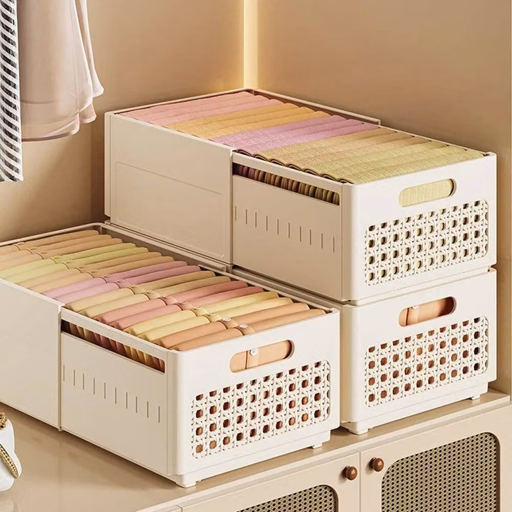 FORGEVIO Stackable Wardrobe Drawer Box, Beige, H: 25 cm, W: 50 cm – 2
