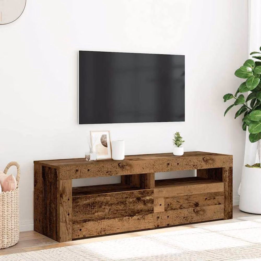 Berkfield Home TV Cabinet with LED Lights in Old Wood Brown, W/D/H: 120 x 35 x 40 cm – 2