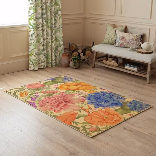 Voyage Maison Idalia Floral Printed Wool Rug, Multicolour, W: 120 cm, D: 180 cm
