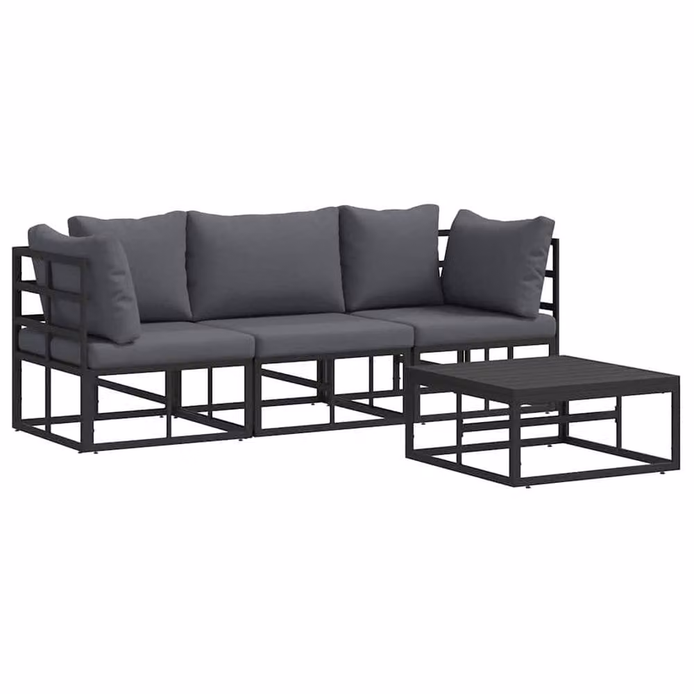 Berkfield Home 4 Piece Modern Garden Sofa Set in Black Powder Coated Aluminium with Cushions W/D/H: 70 x 70 x 32 cm – 3