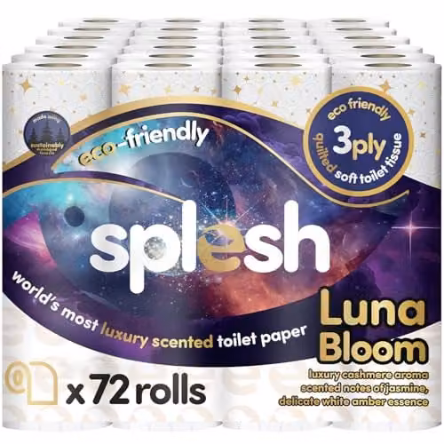 Cusheen Splesh Luna Bloom Cashmere Scented Toilet Roll, 72 Rolls, White with White Amber Essence, 3 Ply Luxury Bathroom Tissue – 1
