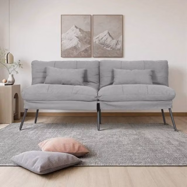 KORVIXA Grey 3 Seater Fabric Sofa Bed with Adjustable Headrest and Sleeping Function